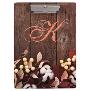 Personalised Clip Board Cotton Branch on Dark Wood