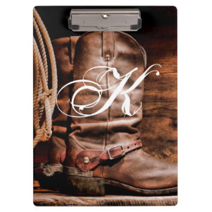 Personalised Clip Board Cowboy Boots Barn Wood Rus