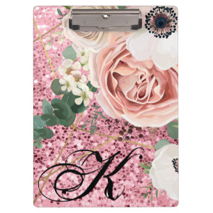 Personalised Clip Board Geometric Garden Rose Glit