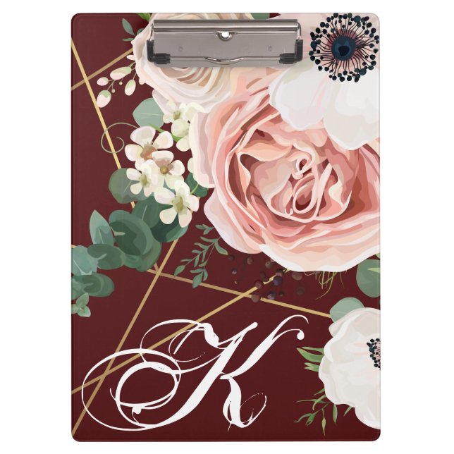 Personalised Clip Board Geometric Garden Rose Wine (Front)