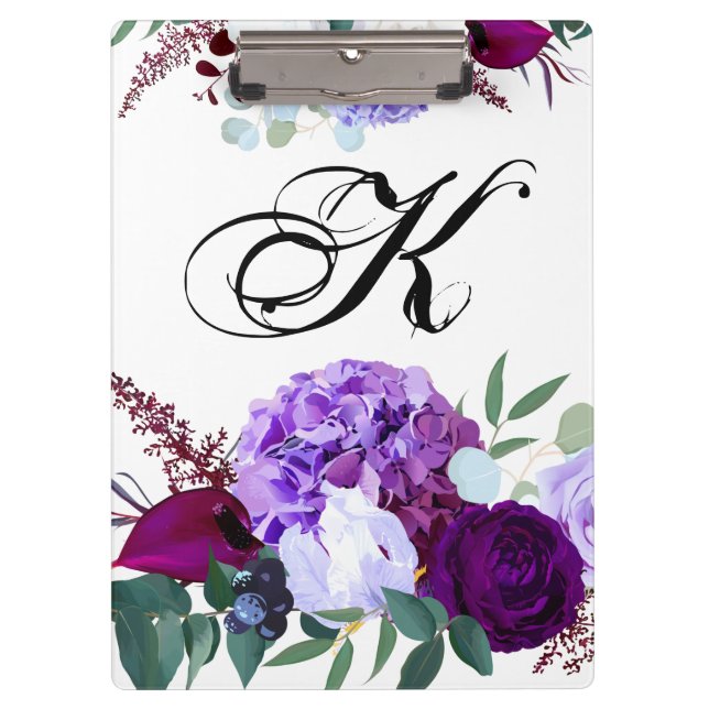 Personalised Clip Board Lavender Hibiscus on Whi (Front)