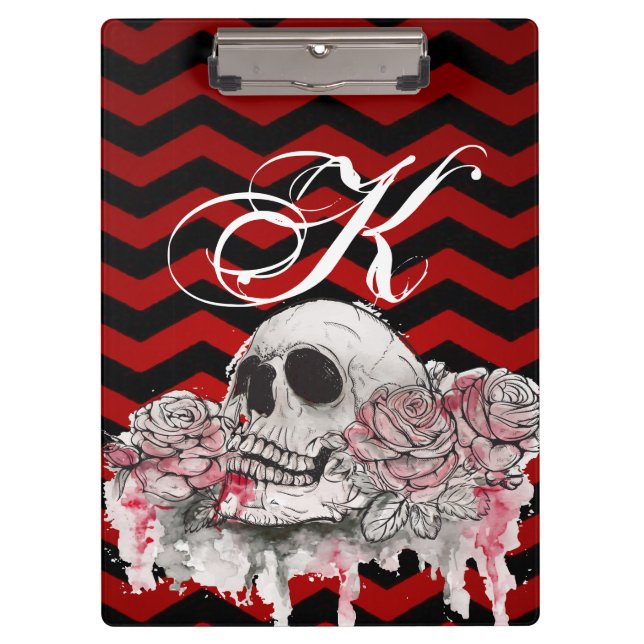 Personalised Clip Board skull Rose goth Chevron bl (Front)