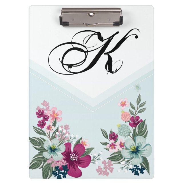 Personalised Clip Board Tropical Flower on Blue Om (Front)