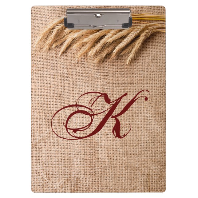 Personalised Clip Board Wheat on Burlap Sack Count (Front)