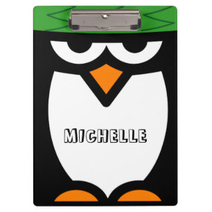 Personalised clipboard with funny penguin cartoon