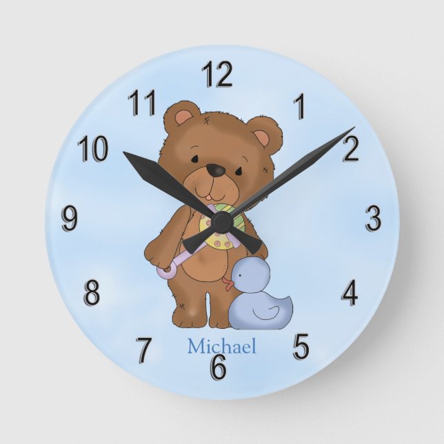 Personalised Clock Baby Boy Teddy Bear (Front)