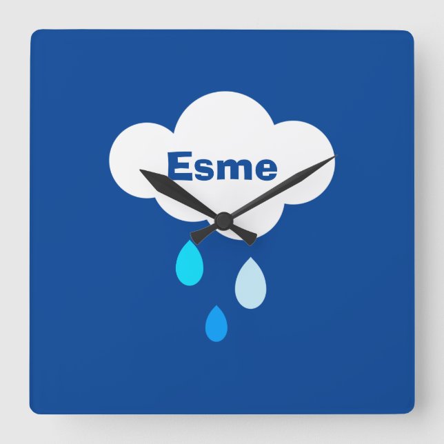 Personalised Cloud and Rain Square Wall Clock (Front)