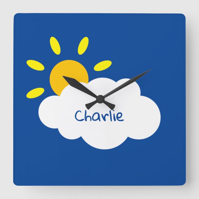 Personalised Cloud and Sunshine Square Wall Clock (Front)