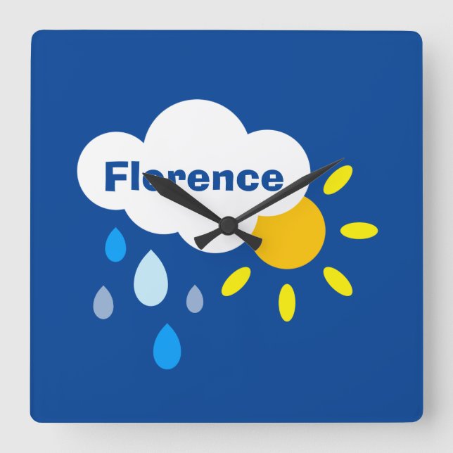 Personalised Cloud, Rain & and Sunshine Square Wall Clock (Front)