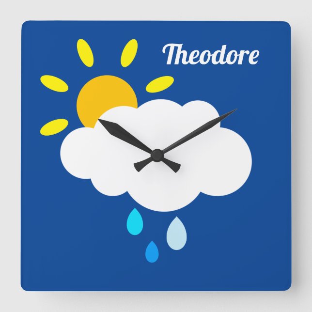 Personalised Cloud, Rain and Sunshine Square Wall Clock (Front)