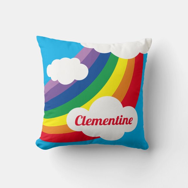 Personalised Cloud, Raindrops & Rainbow Cushion (Front)