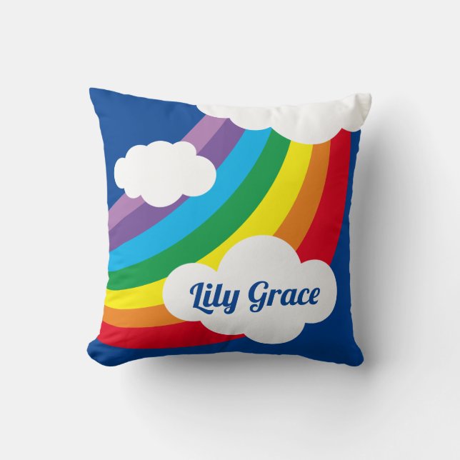 Personalised Cloud, Raindrops & Rainbow Cushion (Front)