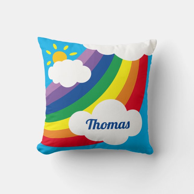 Personalised Clouds, Sunshine & Rainbow Cushion (Front)