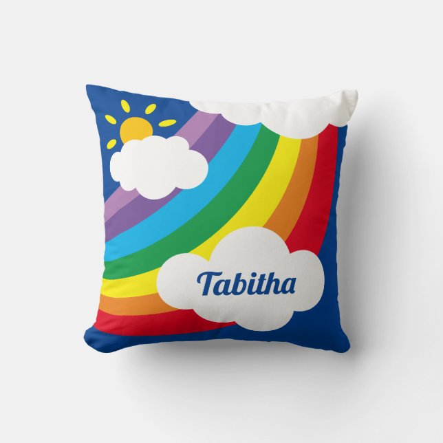 Personalised Clouds, Sunshine & Rainbow Cushion (Front)