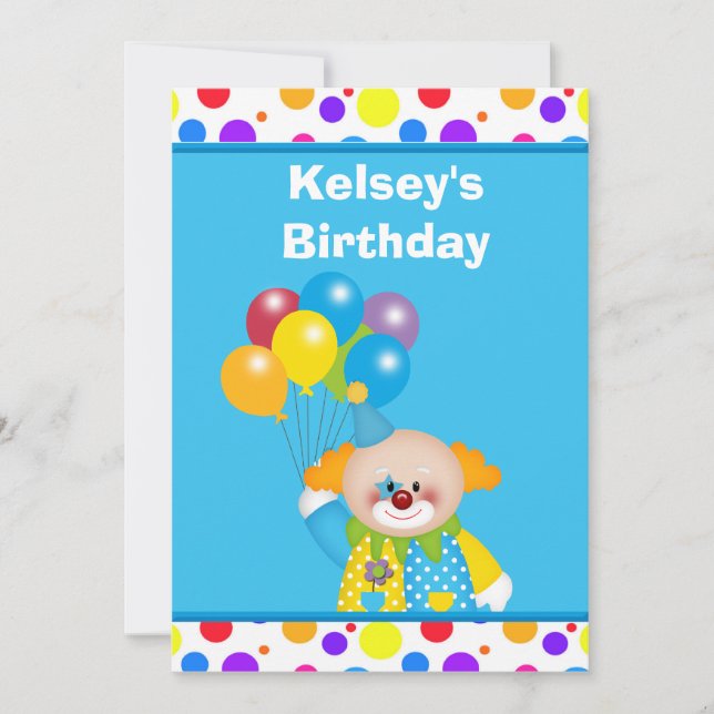 Personalised  Clown Birthday Invitation (Front)