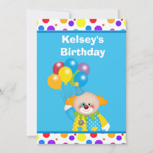 Personalised  Clown Birthday Invitation