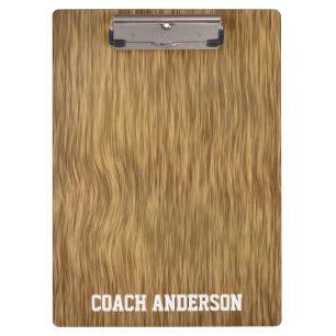 Personalised Coach Clipboard On Faux Wood Backdrop
