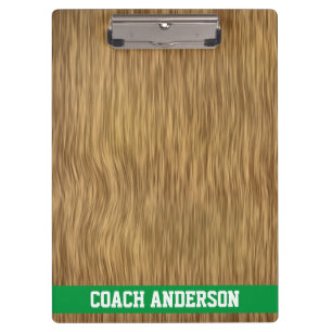 Personalised Coach Clipboard On Faux Wood Backdrop