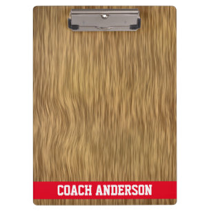 Personalised Coach Clipboard On Faux Wood Red