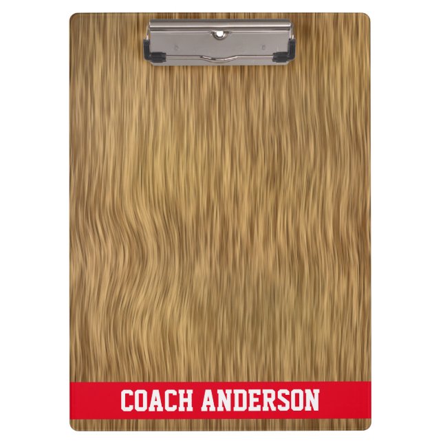 Personalised Coach Clipboard On Faux Wood Red (Front)