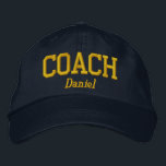 Personalised Coach in Golden Yellow Embroidered Hat<br><div class="desc">Coach cap with text line to personalise in golden yellow easy to read text.</div>