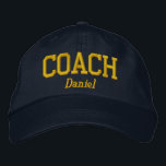 Personalised Coach in Golden Yellow Embroidered Hat<br><div class="desc">Coach cap with text line to personalise in golden yellow easy to read text.</div>