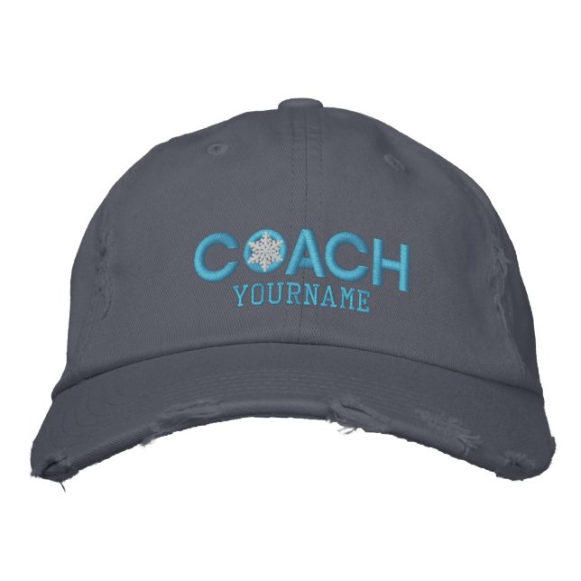 Personalised Coach Snowflake Baby Blue Embroidered Hat (Front)