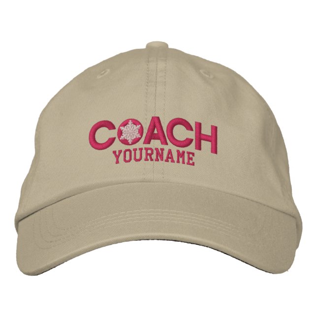 Personalised Coach Snowflake Girly Pink Embroidered Hat (Front)