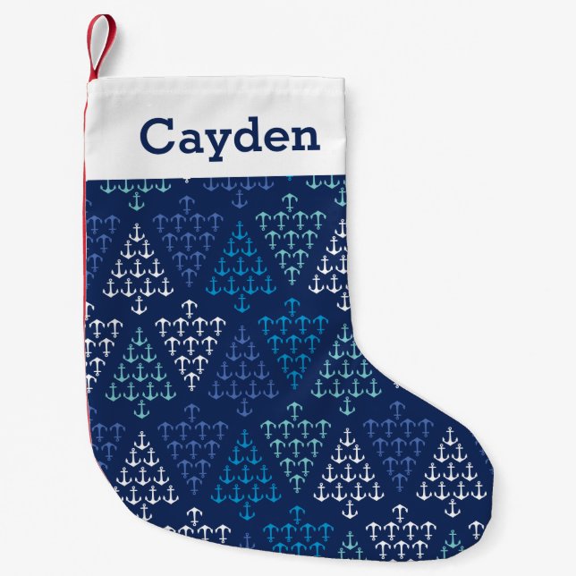 Personalised Coastal Beach Christmas Nautical Small Christmas Stocking (Front)