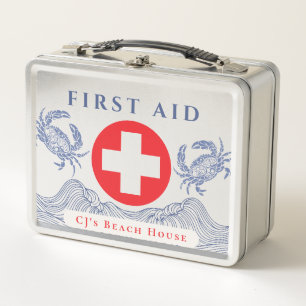 Personalised Coastal Beach House First Aid Kit Metal Lunch Box
