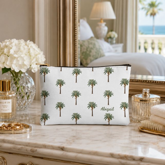 Personalised Coastal Chic Palm Trees with Name Accessory Pouch (Creator Uploaded)