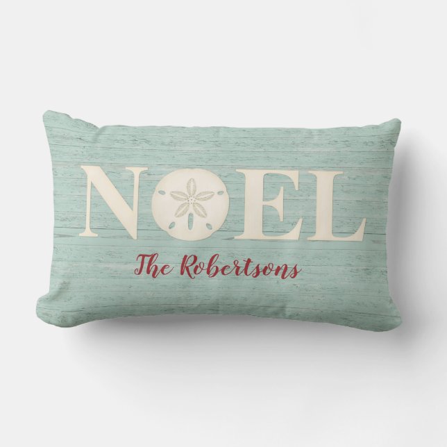 Personalised Coastal Christmas Beach Noel Lumbar Cushion (Front)