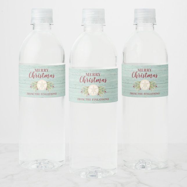 Personalised Coastal Christmas Beach  Water Bottle Label (Bottles)