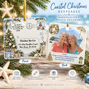 Personalised Coastal Christmas Photo Ceramic Ornament