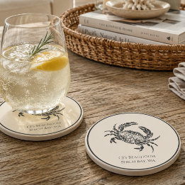 Personalised Coastal Crab Beach House Coaster