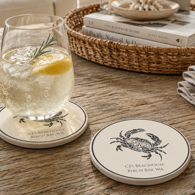 Personalised Coastal Crab Beach House Coaster (Creator Uploaded)