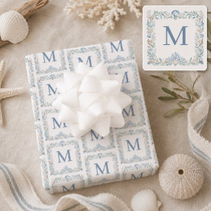 Personalised Coastal Initial Monogram Wrapping Paper Sheet