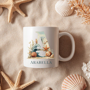 Personalised Coastal Monogram A Initial Beach Coffee Mug