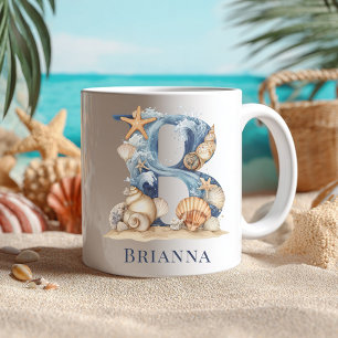 Personalised Coastal Monogram B Initial Beach Coffee Mug