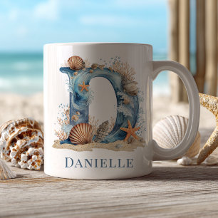 Personalised Coastal Monogram D Initial Beach Coffee Mug