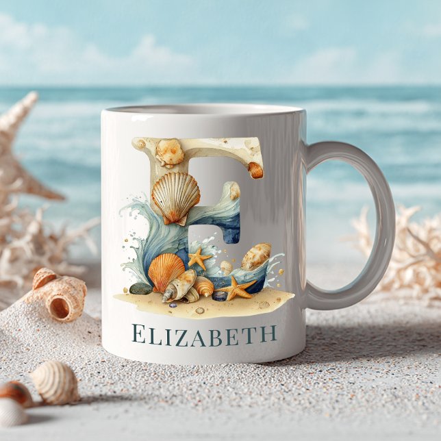 Personalised Coastal Monogram E Initial Beach Coffee Mug (Personalized Coastal Monogram E Initial Beach Coffee Mug)