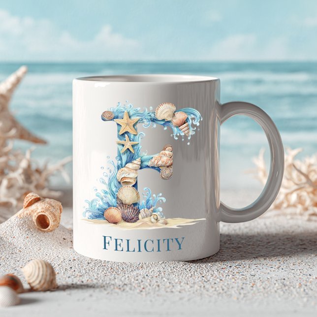 Personalised Coastal Monogram F Initial Beach Coffee Mug (Personalized Coastal Monogram F Initial Beach Coffee Mug)