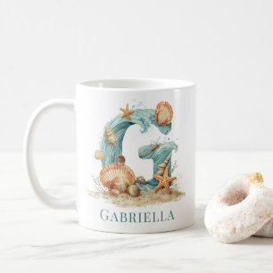 Personalised Coastal Monogram G Initial Beach Coffee Mug