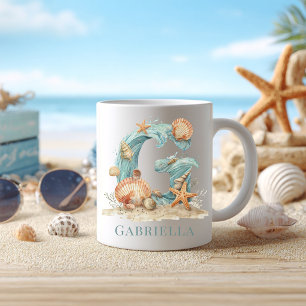 Personalised Coastal Monogram G Initial Beach Coffee Mug