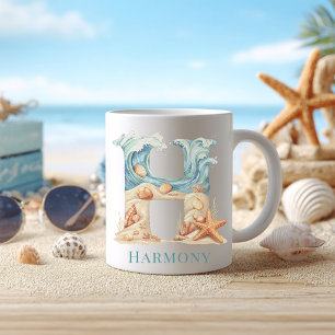 Personalised Coastal Monogram H Initial Beach Coffee Mug