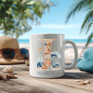 Personalised Coastal Monogram I Initial Beach Coffee Mug