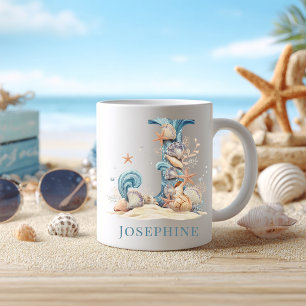 Personalised Coastal Monogram J Initial Beach Coffee Mug