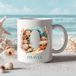Personalised Coastal Monogram O Initial Beach Coffee Mug