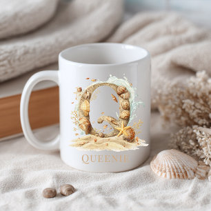 Personalised Coastal Monogram Q Initial Beach Coffee Mug