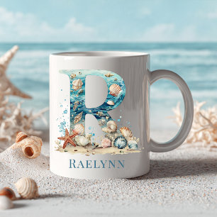 Personalised Coastal Monogram R Initial Beach Coffee Mug